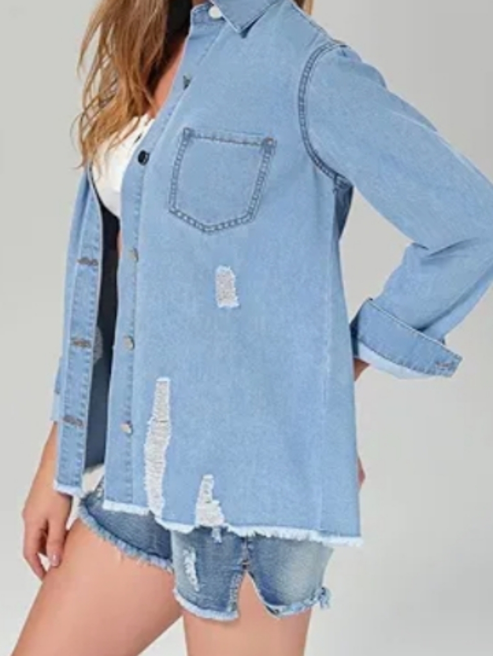 Roswear Light Sky Blue Denim Shirt Jacket NWTSize L - Picture 1 of 8